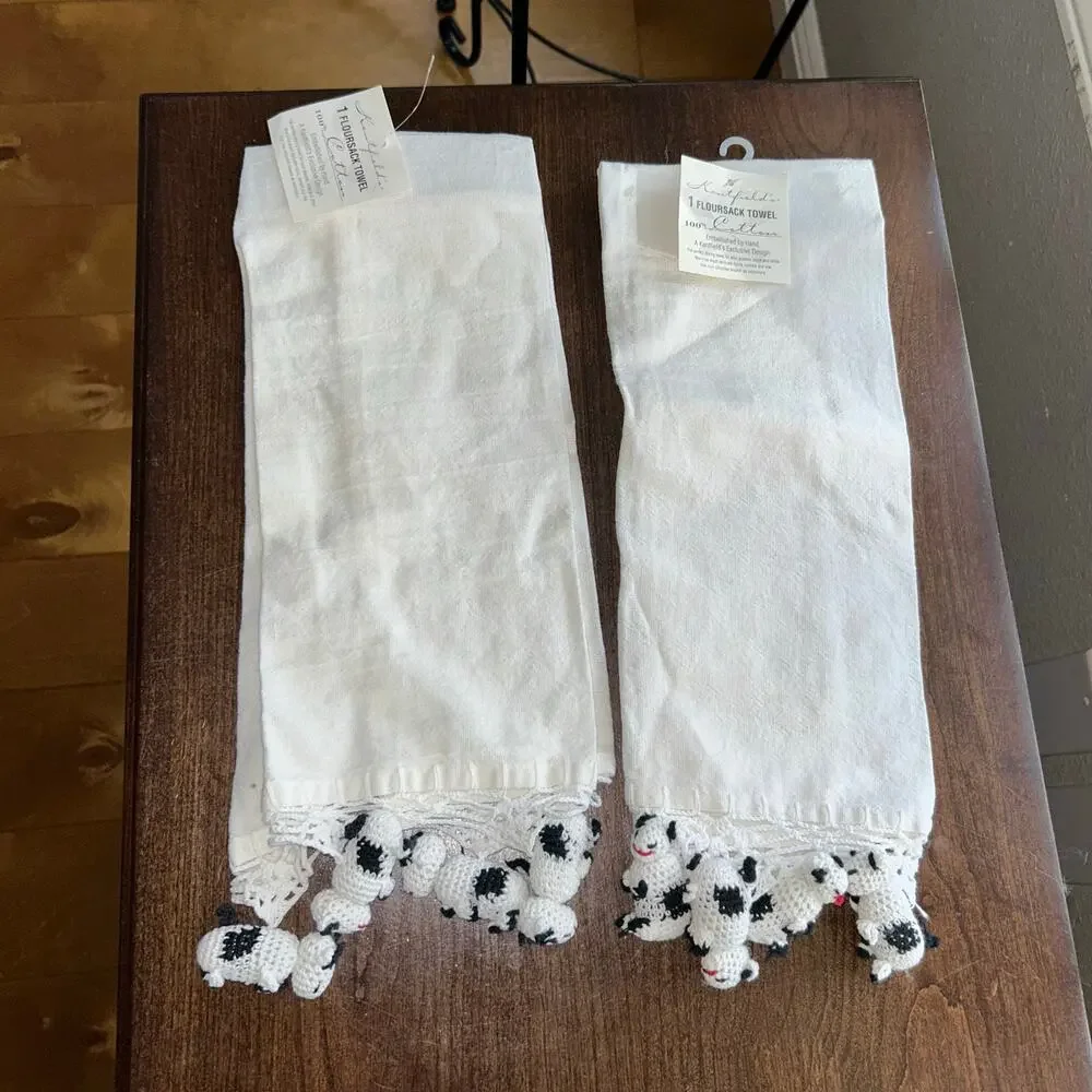 New Kraftefield Kitchen Floursack hand Towels featuring hand-crocheted cows